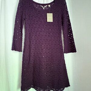 Anthropologie Crocheted Purple Dress, Size Small.  NWT